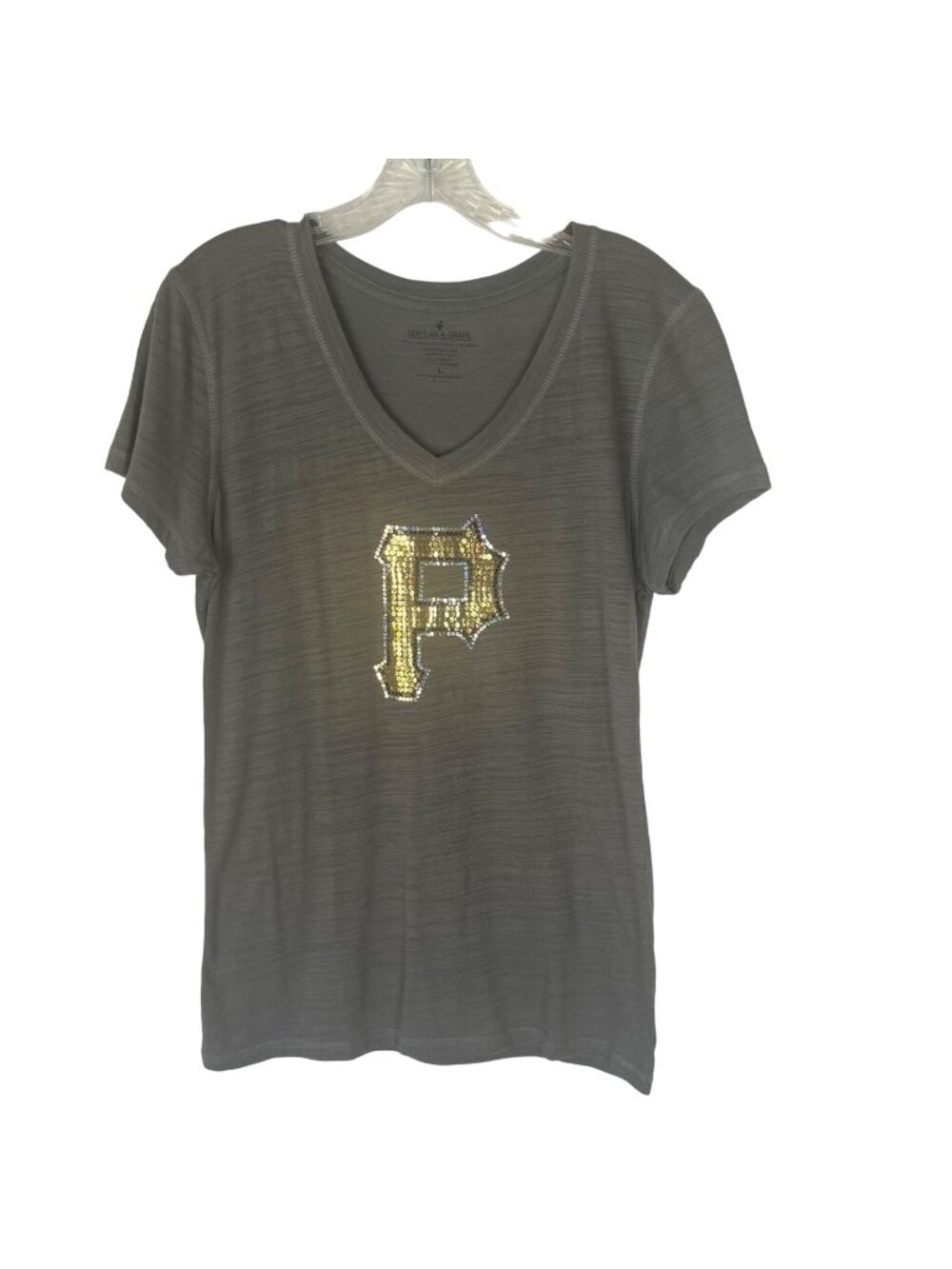 Pittsburgh Pirates Tshirt Womens Large Gray Sparkle Fanwear MLB